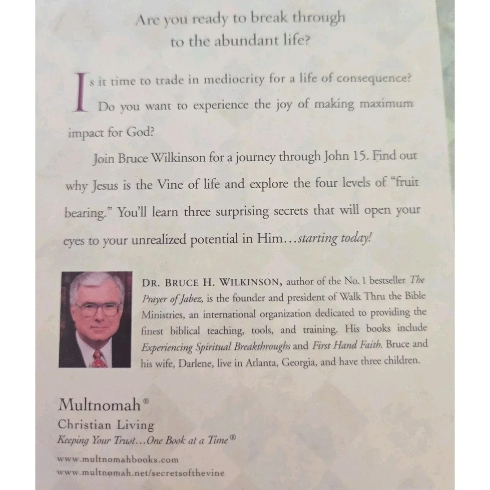 Secrets of the Vine Bruce Wilkinson Hardcover ChristianLivingBreakThrough Series